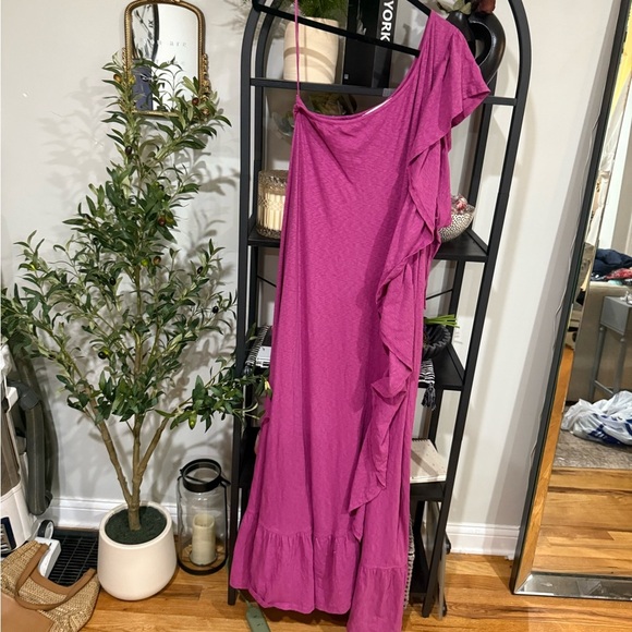 Free People Beach One-Shoulder Fuchsia Dress size large - Picture 5 of 9